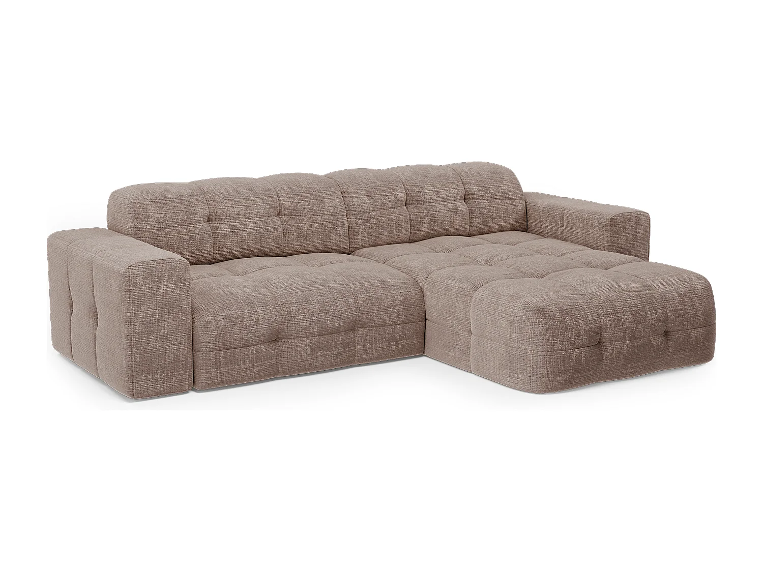 Canapé d'angle droit 5 places velours gaufré taupe MAEL