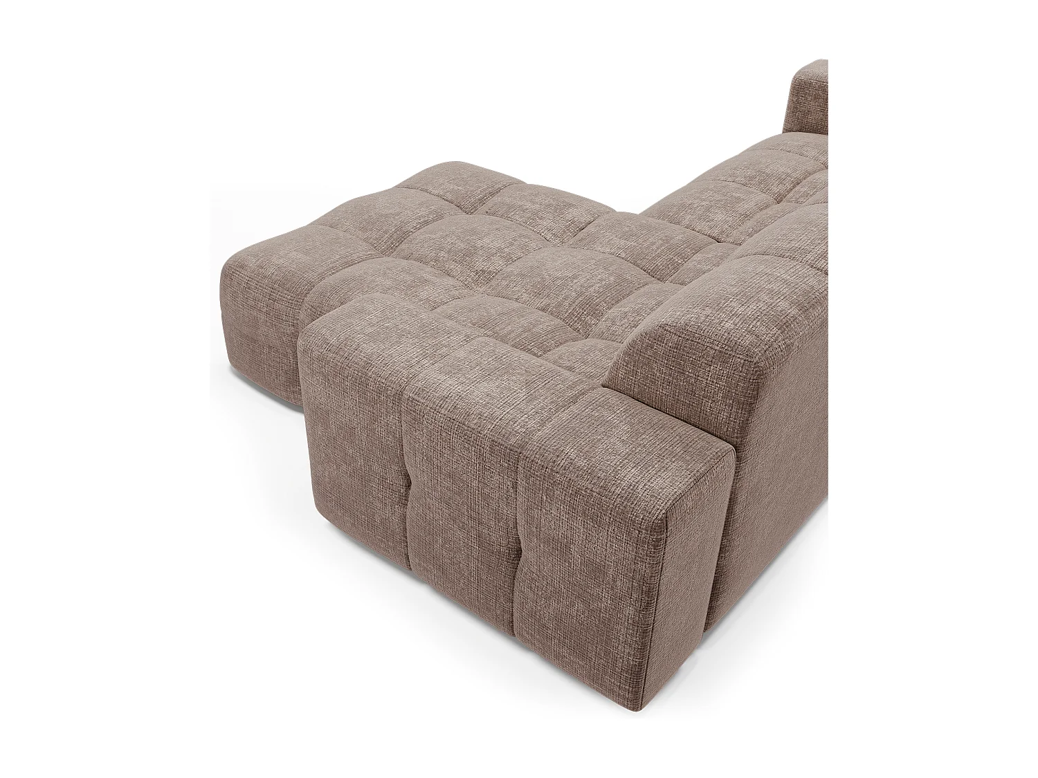 Canapé d'angle droit 5 places velours gaufré taupe MAEL