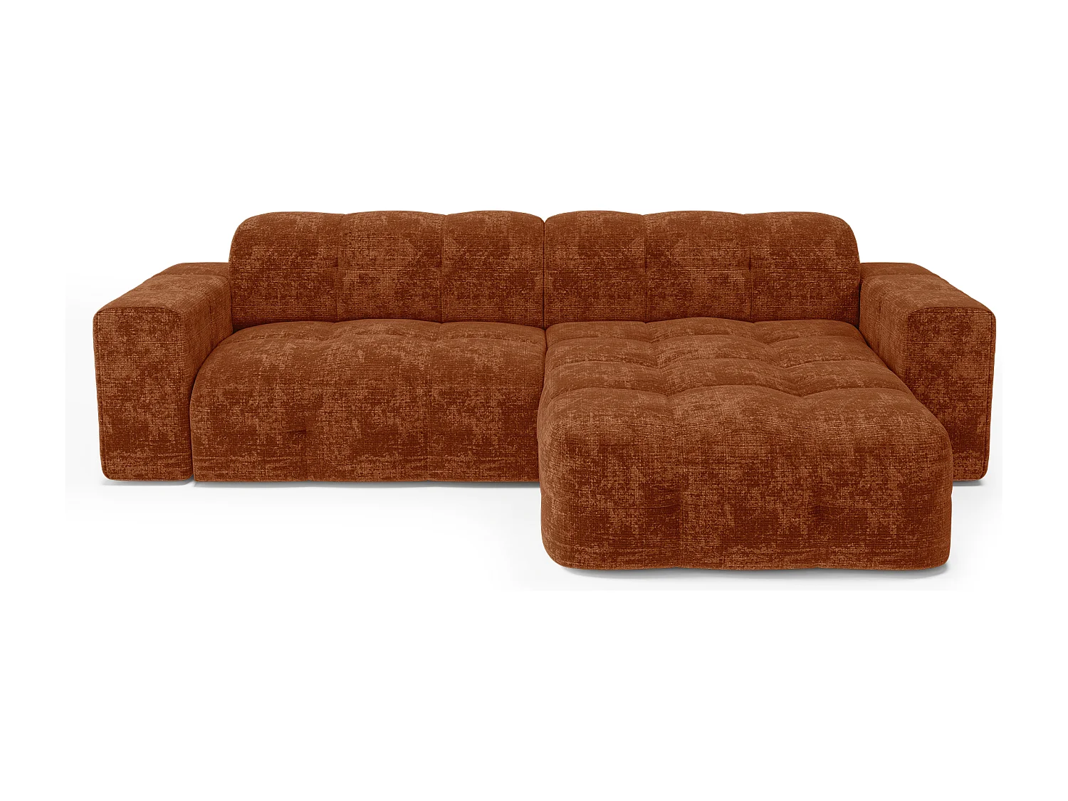 Canapé d'angle droit 5 places velours gaufré terracotta MAEL