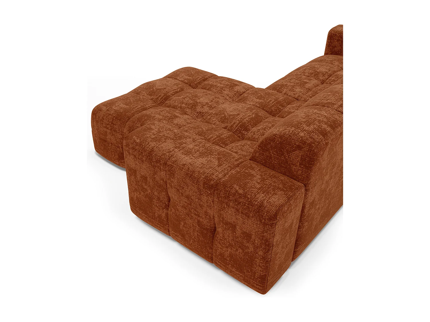 Canapé d'angle droit 5 places velours gaufré terracotta MAEL