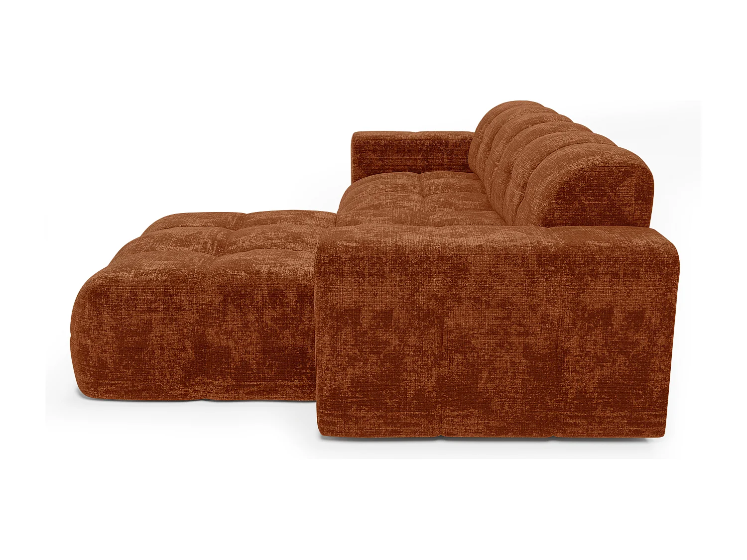 Canapé d'angle droit 5 places velours gaufré terracotta MAEL