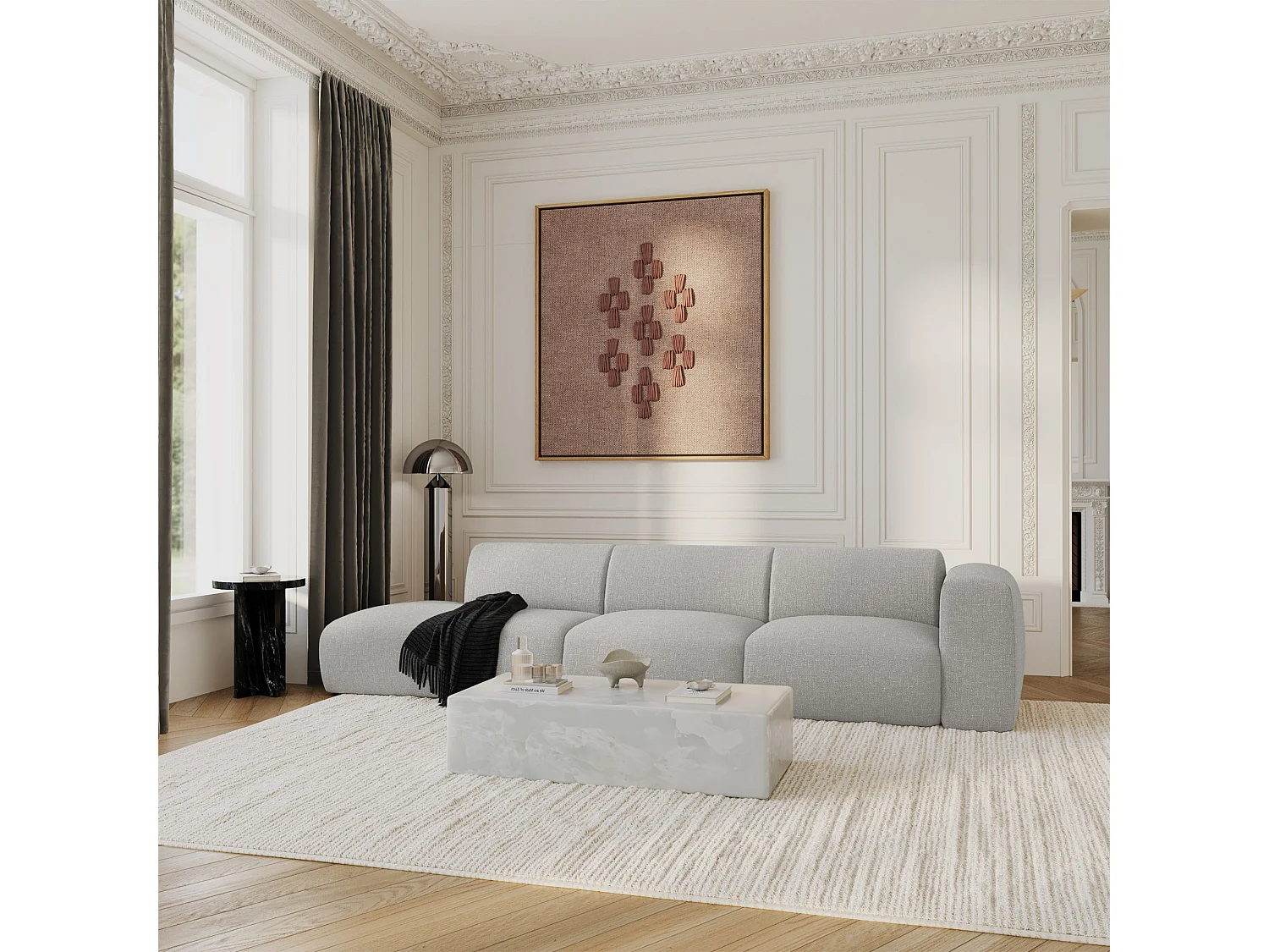 Canapé 5 places en tissu gris clair MYRA