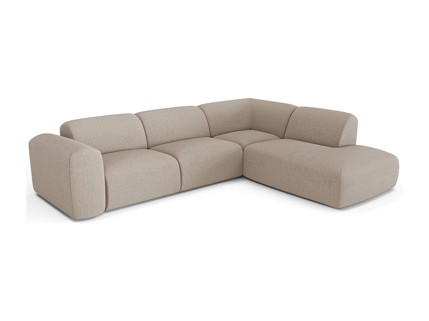 Canapé grand angle droit 5 places tissu tramé beige MYRA