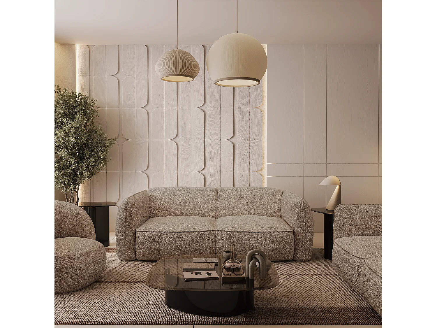 Canapé 4 places bouclette taupe LIVIA