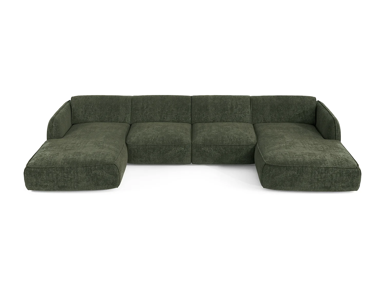 Canapé panoramique 7 places velours tramé vert olive LIVIA