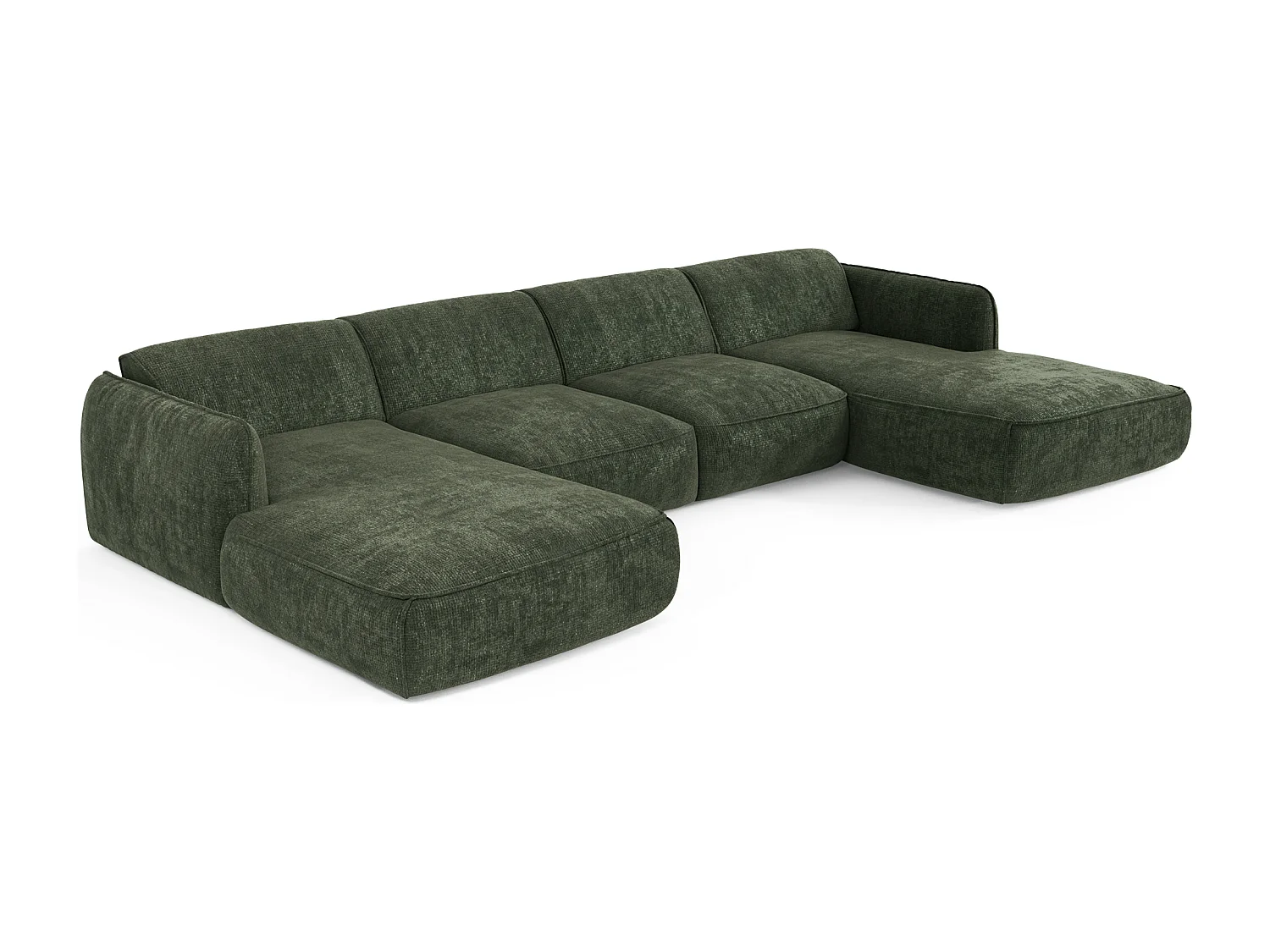 Canapé panoramique 7 places velours tramé vert olive LIVIA