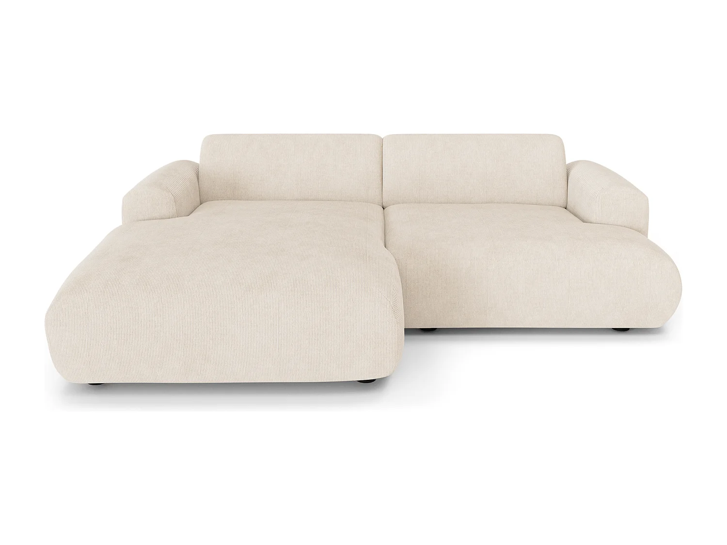 Canapé d'angle gauche 4 places velours côtelé crème 266cm MYRA