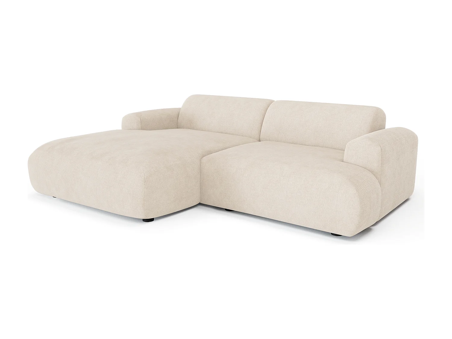 Canapé d'angle gauche 4 places velours côtelé crème 266cm MYRA