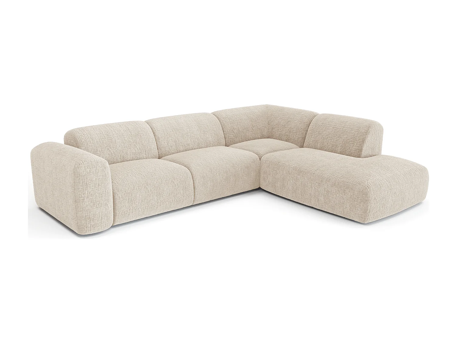 Canapé 5 places grand angle droit velours à motifs crème MYRA