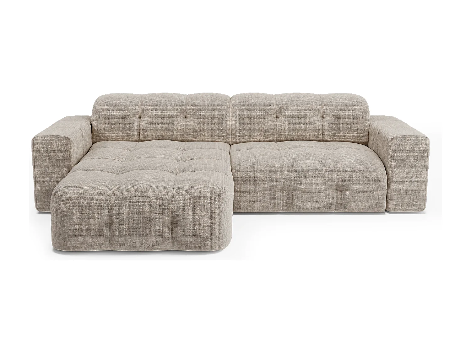 Canapé d'angle gauche 5 places velours gaufré beige MAEL