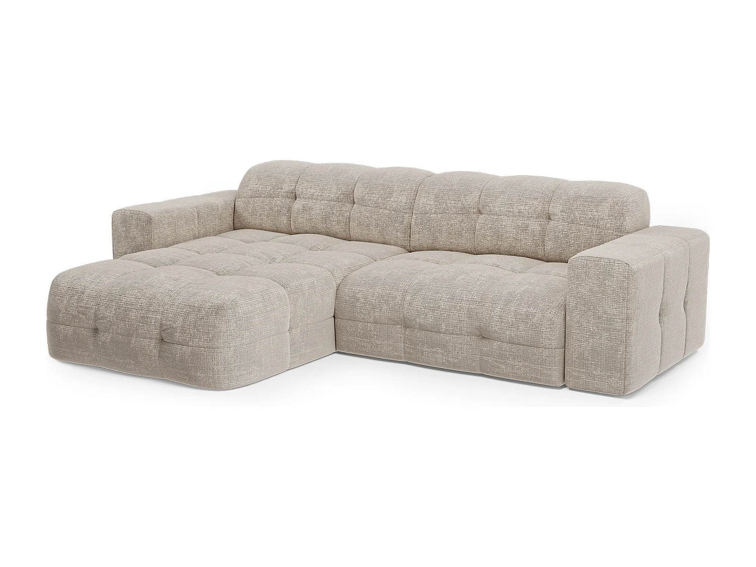 Canapé d'angle gauche 5 places velours gaufré beige MAEL