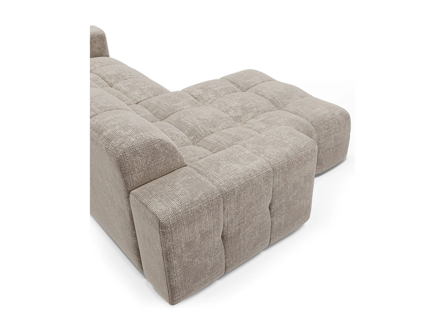 Canapé d'angle gauche 5 places velours gaufré beige MAEL