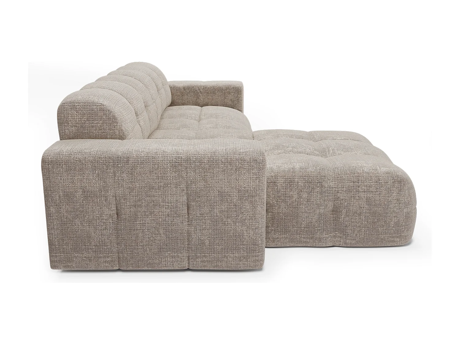 Canapé d'angle gauche 5 places velours gaufré beige MAEL