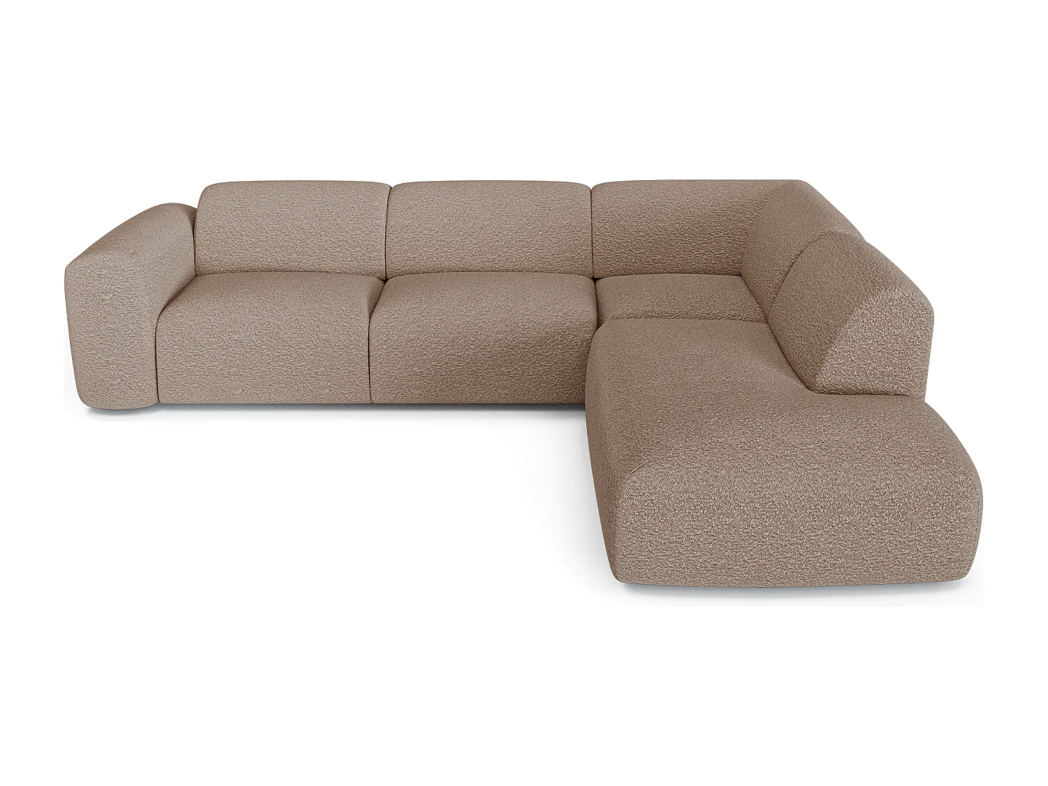 Canapé grand angle droit  5 places MYRA en tissu bouclette taupe