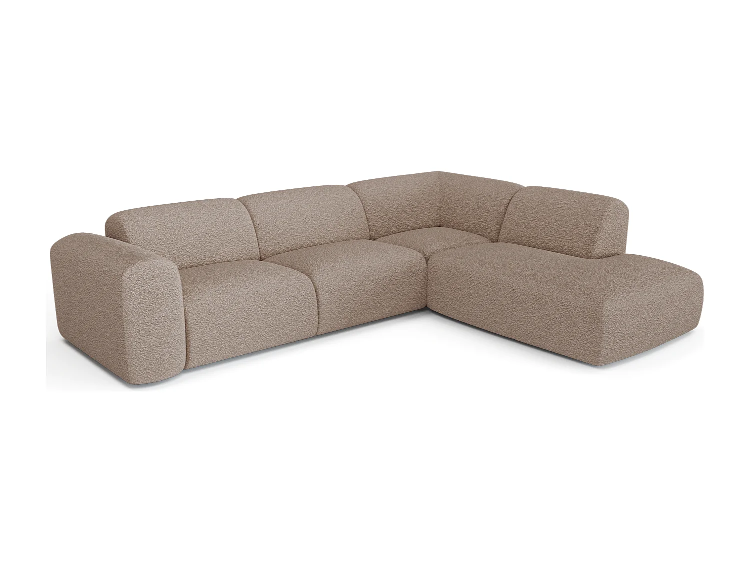 Canapé grand angle droit  5 places MYRA en tissu bouclette taupe