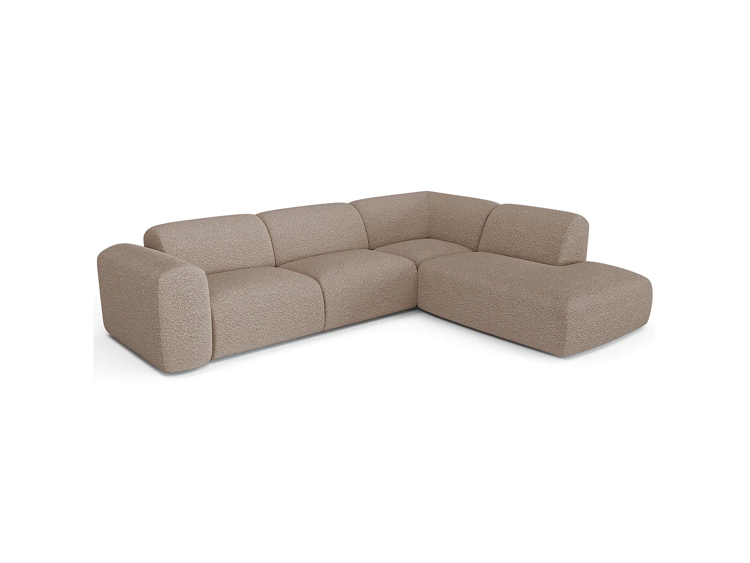 Canapé d'angle droit 5 places en tissu bouclette taupe MYRA