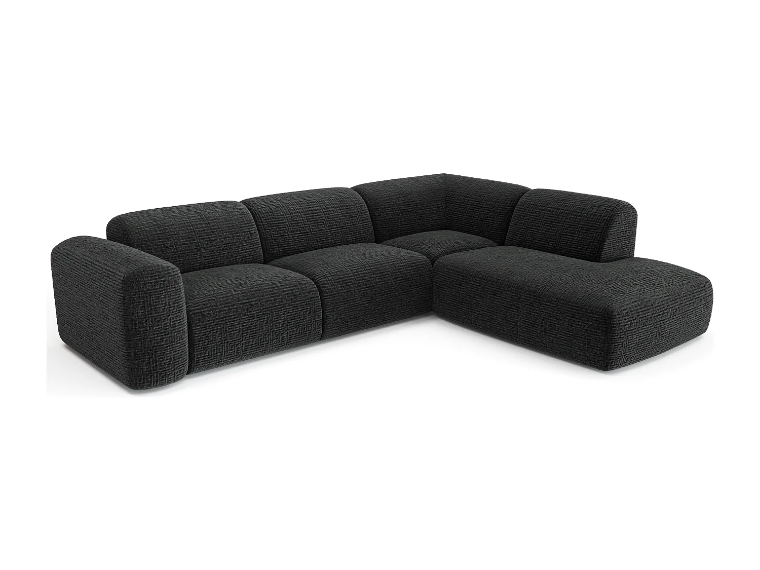 Canapé 5 places grand angle droit velours à motifs noir MYRA