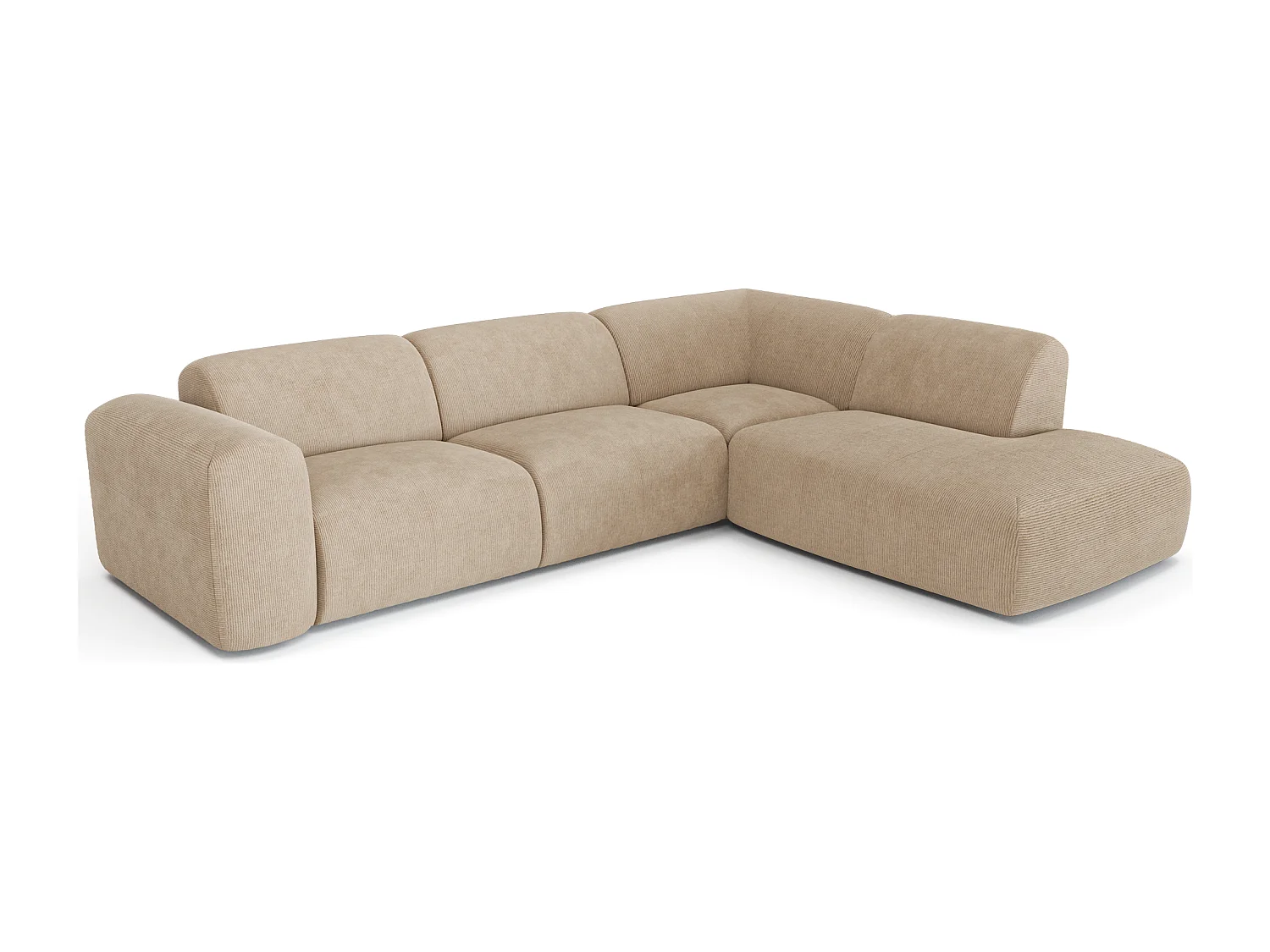 Canapé 5 places grand angle droit velours côtelé beige MYRA