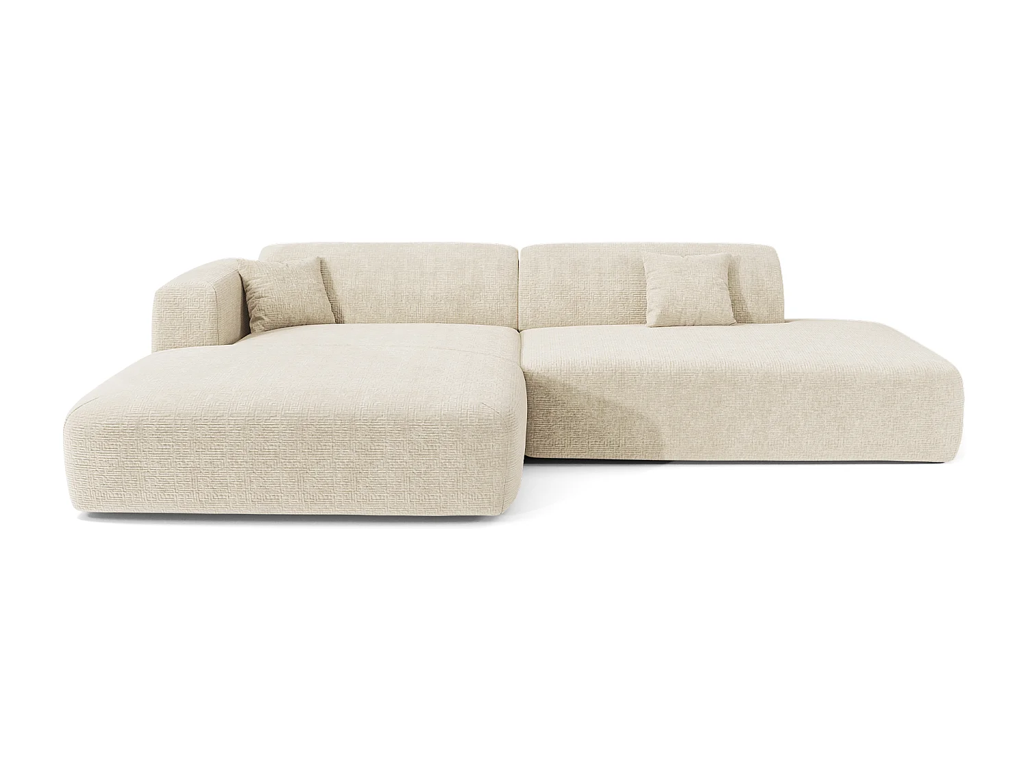 Canapé angle gauche ouvert velours à motifs crème 5 places MYRA