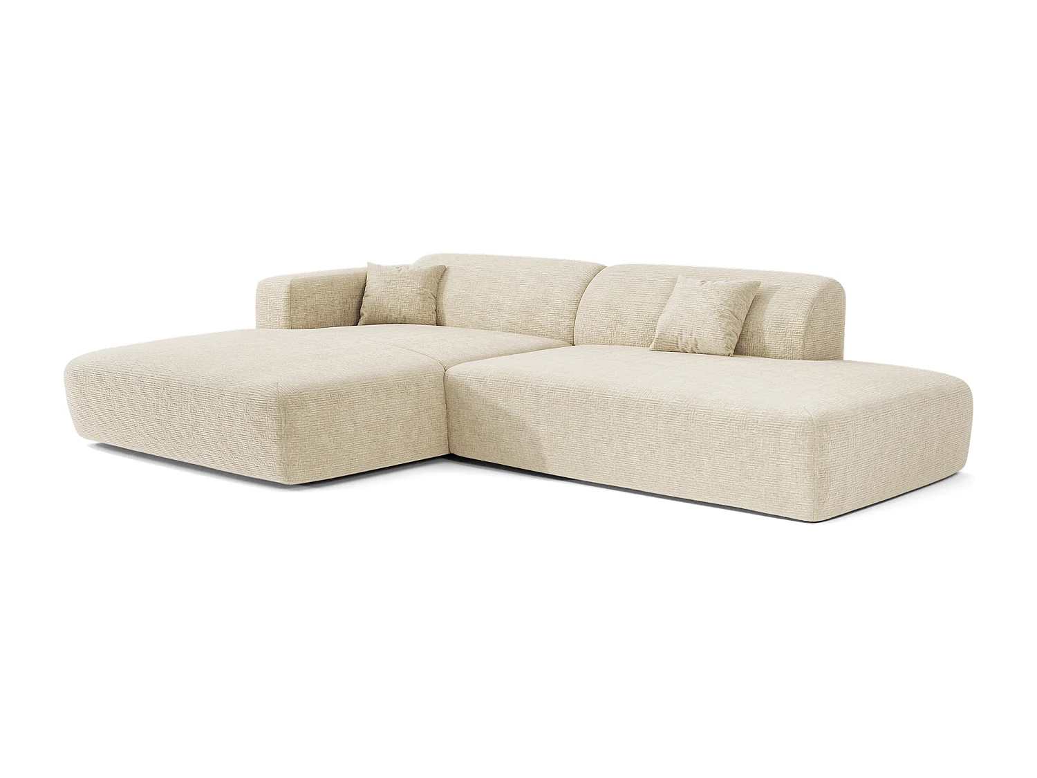 Canapé angle gauche ouvert velours à motifs crème 5 places MYRA