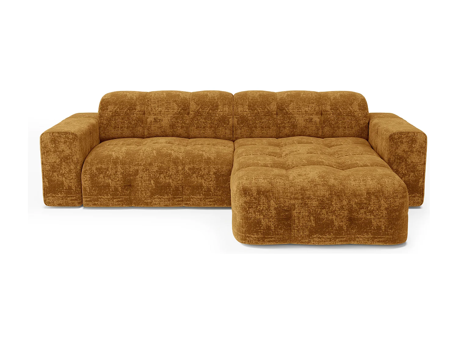 Canapé d'angle droit 5 places velours gaufré moutarde MAEL