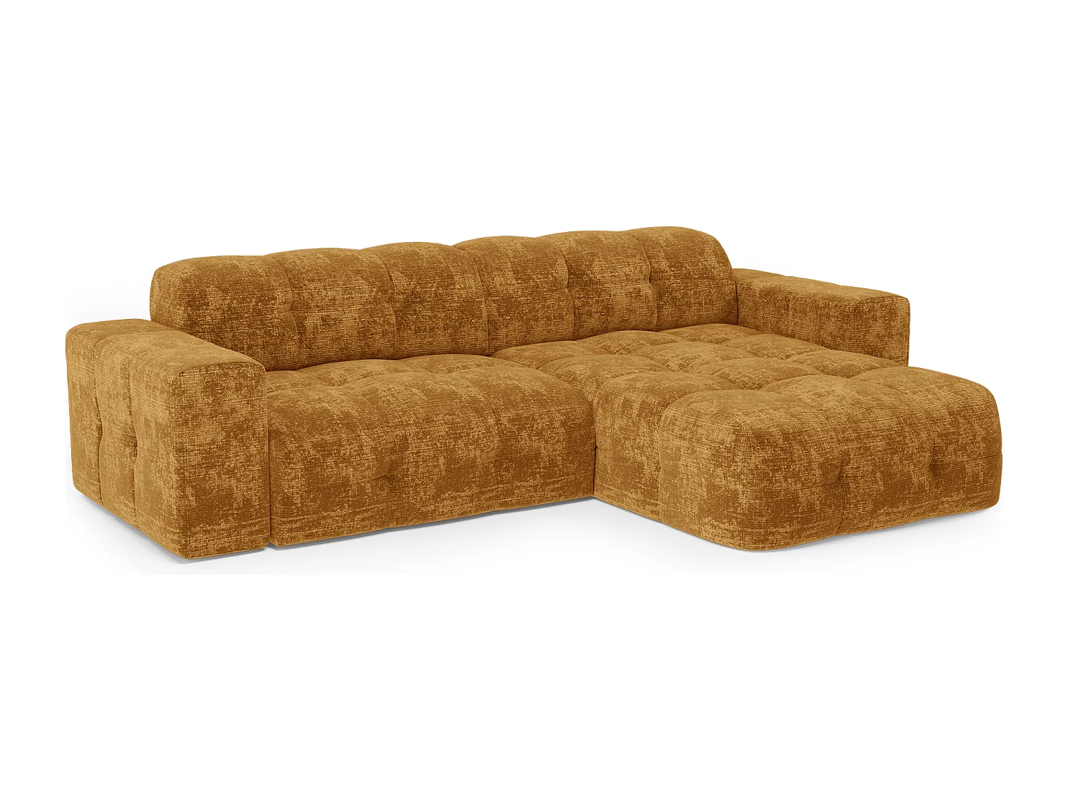 Canapé d'angle droit 5 places velours gaufré moutarde MAEL
