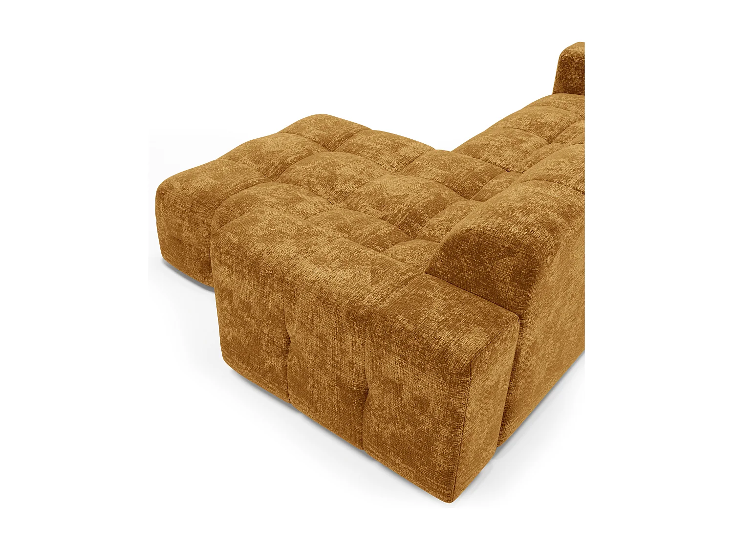 Canapé d'angle droit 5 places velours gaufré moutarde MAEL