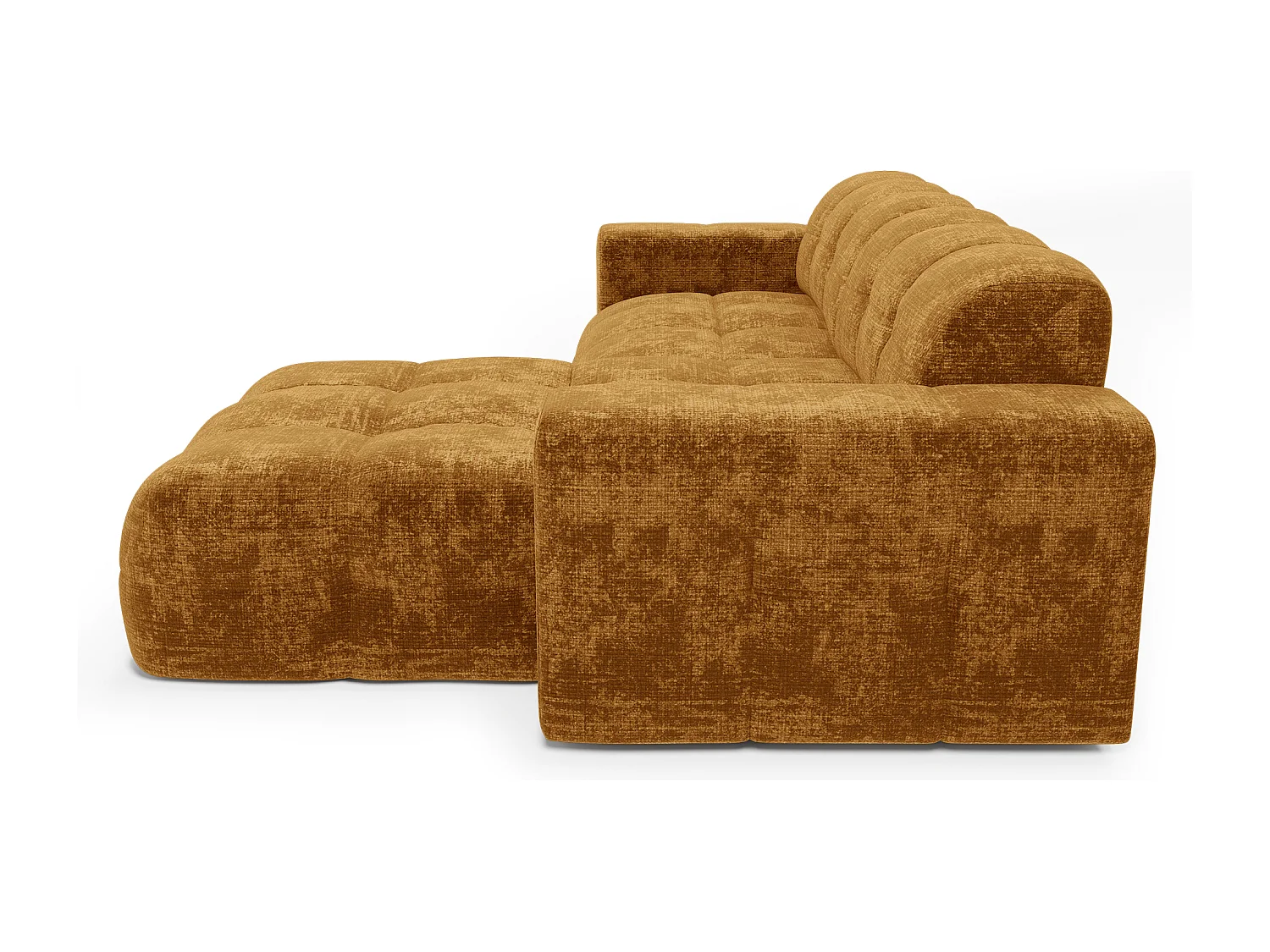 Canapé d'angle droit 5 places velours gaufré moutarde MAEL