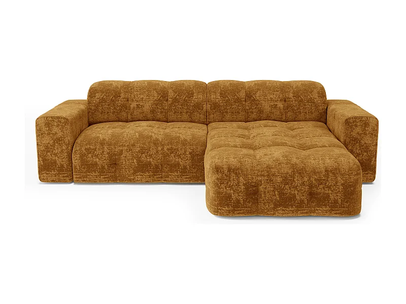 Canapé d'angle droit 5 places velours gaufré moutarde MAEL