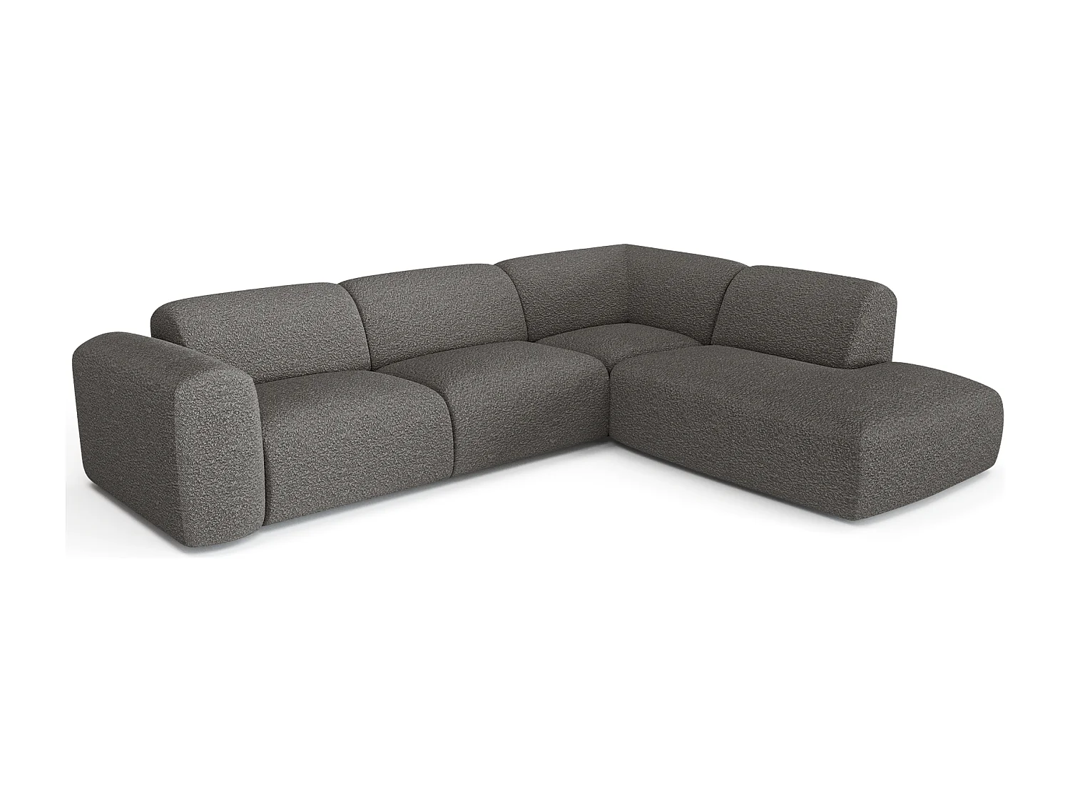 Canapé grand angle droit  5 places MYRA en tissu bouclette gris graphite