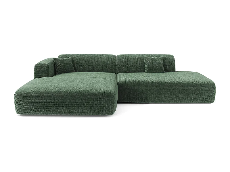 Canapé angle gauche ouvert velours à motifs vert émeraude 5 places MYRA