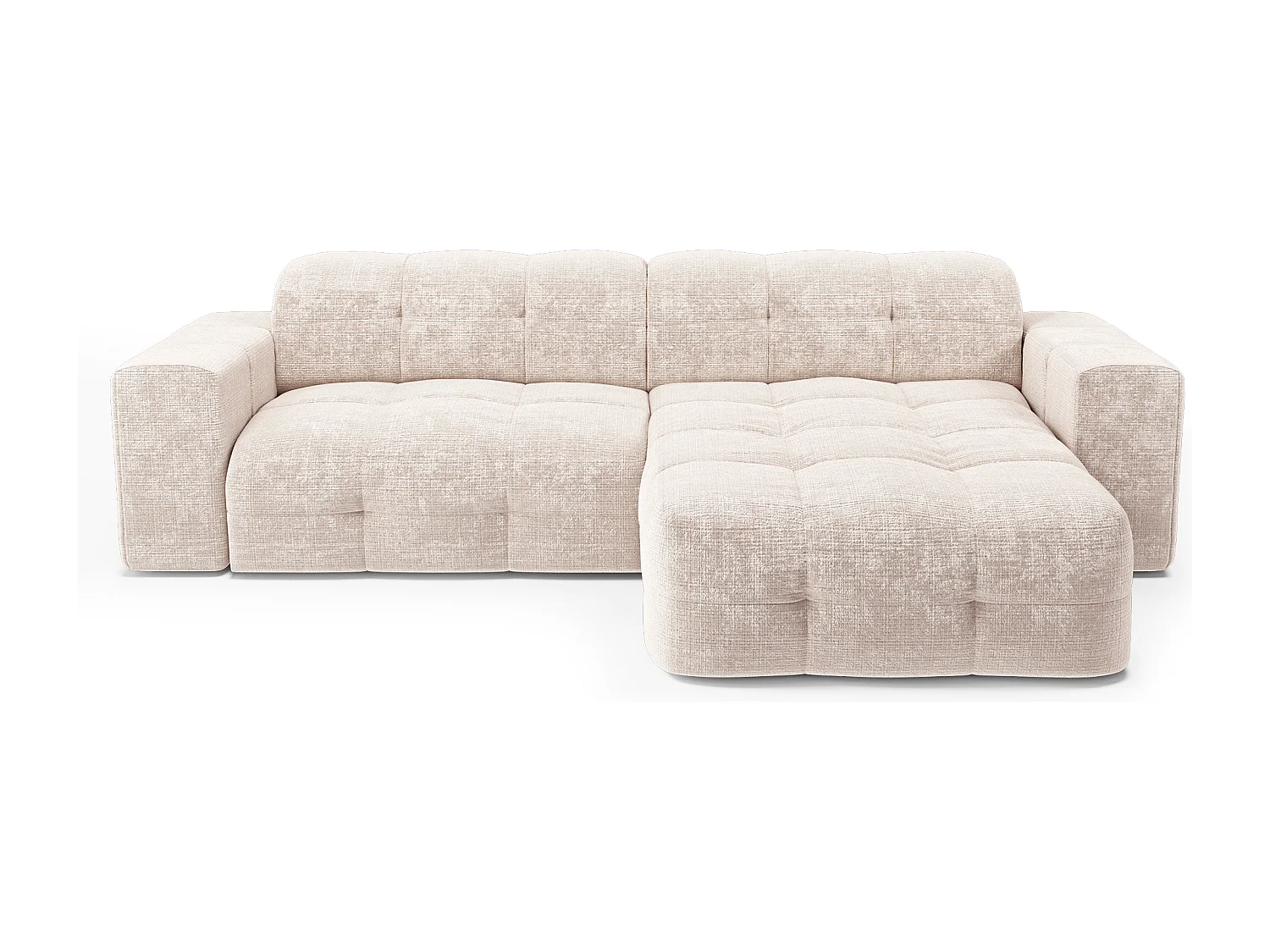 Canapé d'angle droit 5 places velours gaufré crème MAEL