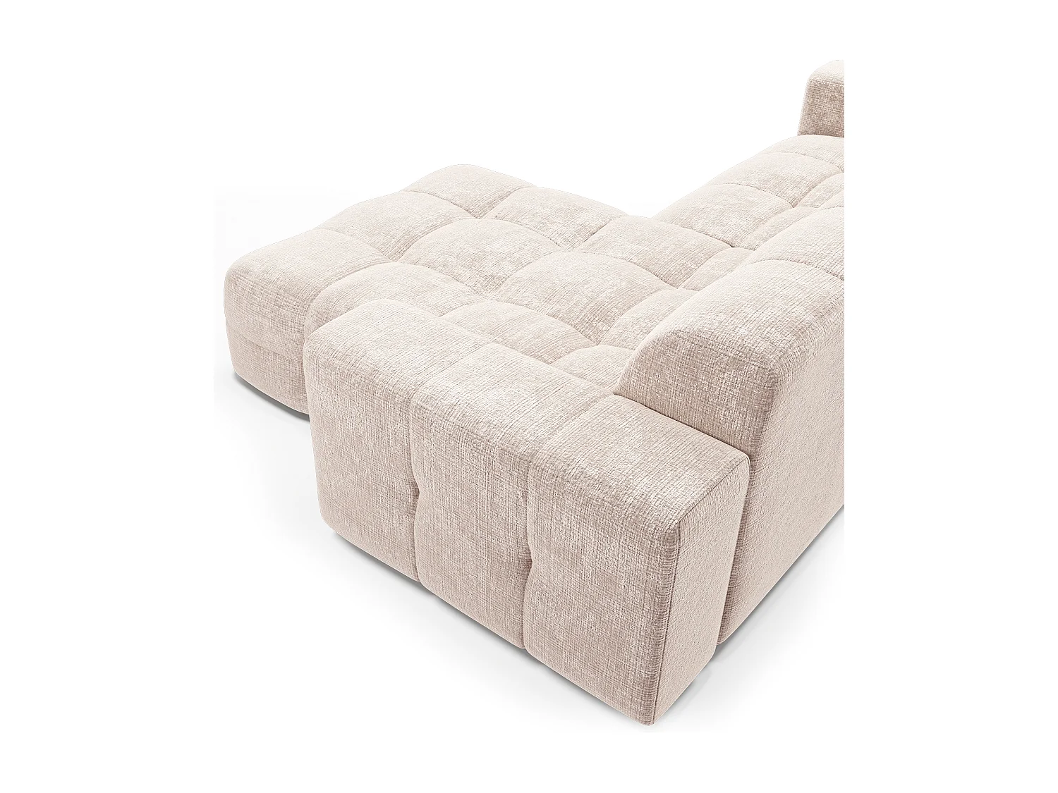 Canapé d'angle droit 5 places velours gaufré crème MAEL