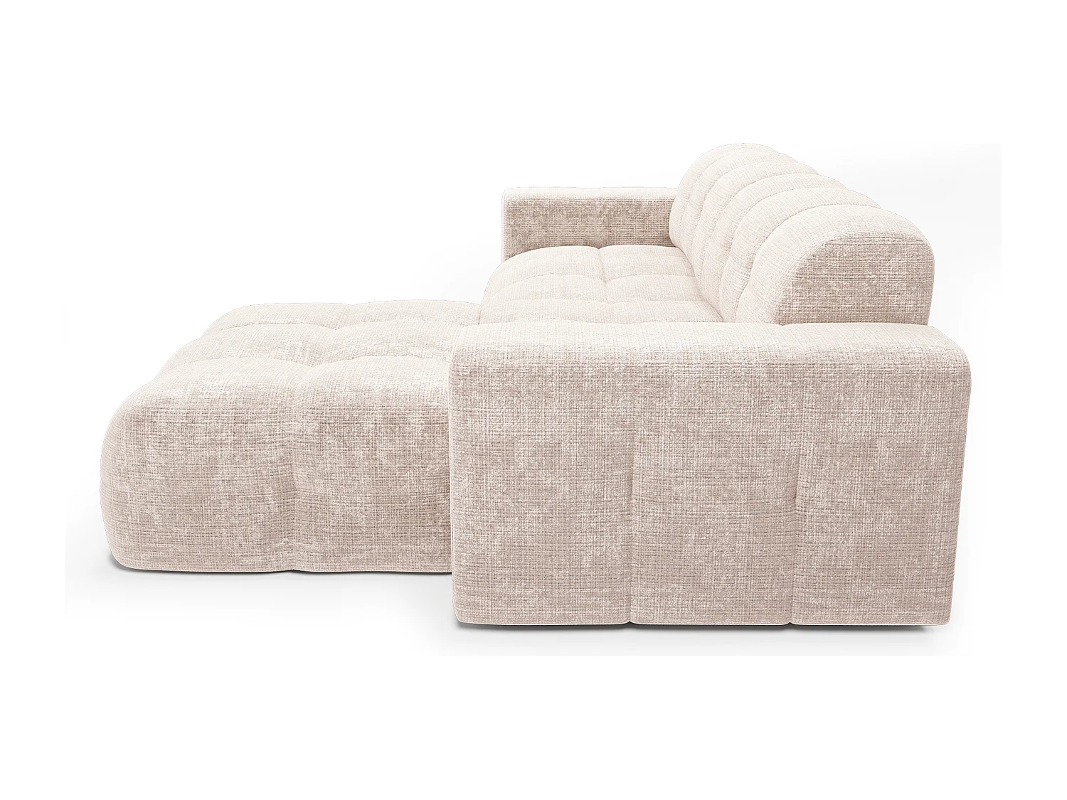 Canapé d'angle droit 5 places velours gaufré crème MAEL