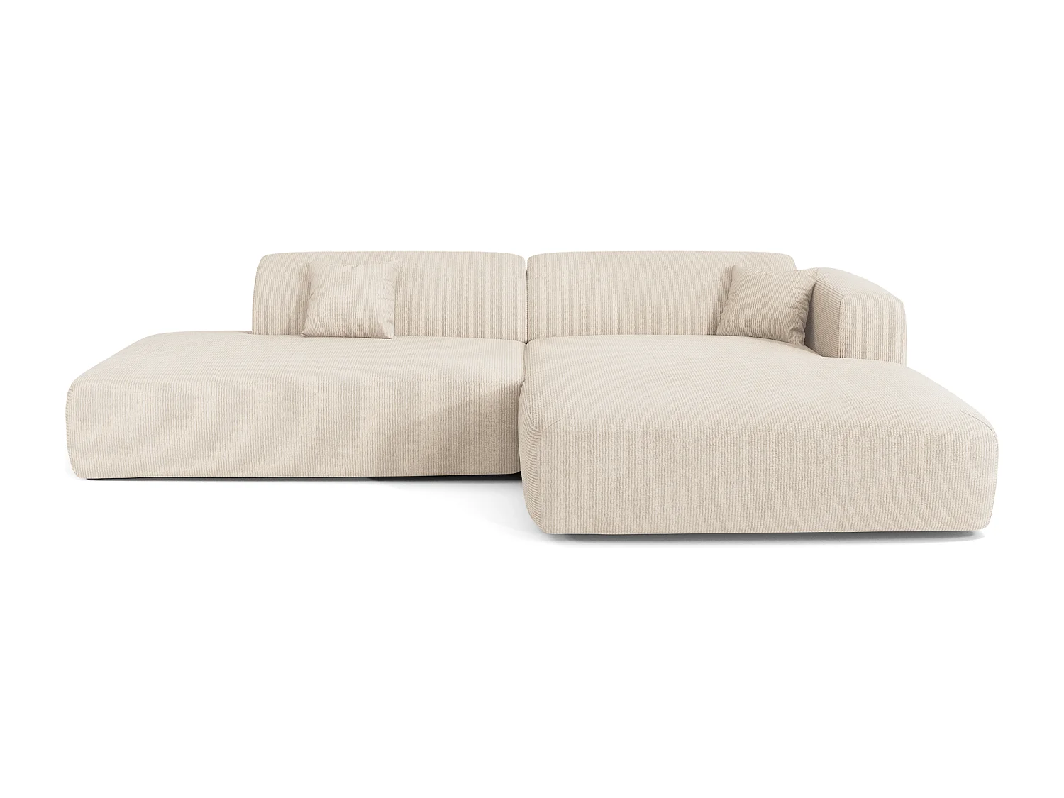 Canapé angle droit ouvert velours côtelé crème 5 places MYRA