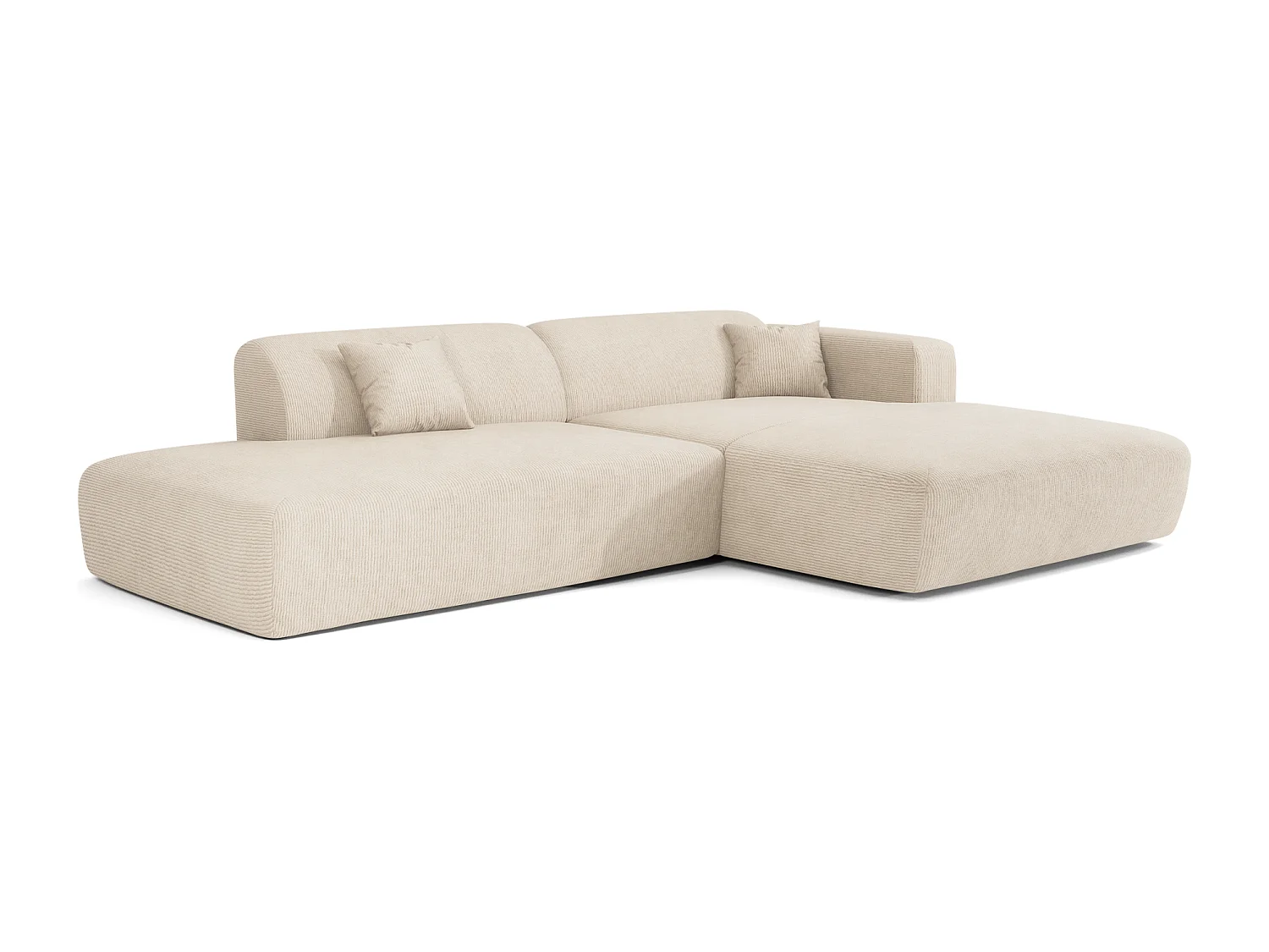 Canapé angle droit ouvert velours côtelé crème 5 places MYRA