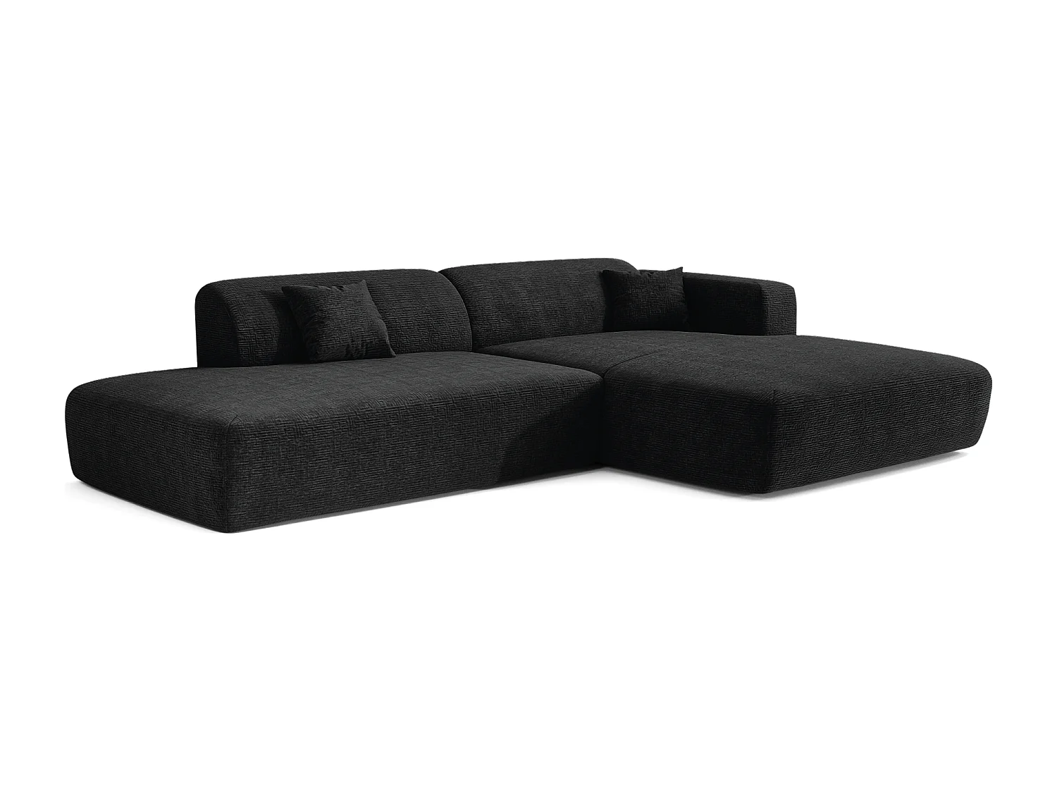 Canapé angle droit ouvert velours à motifs anthracite foncé 5 places MYRA