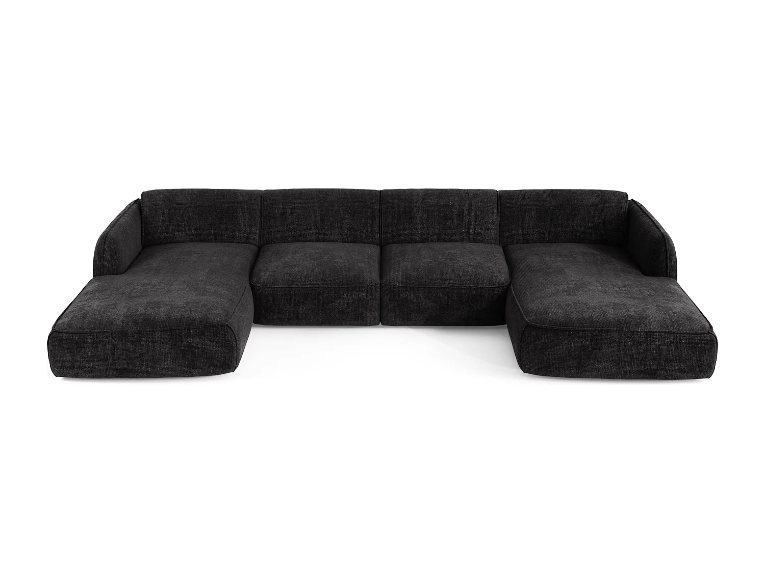 Canapé panoramique 7 places velours tramé noir LIVIA