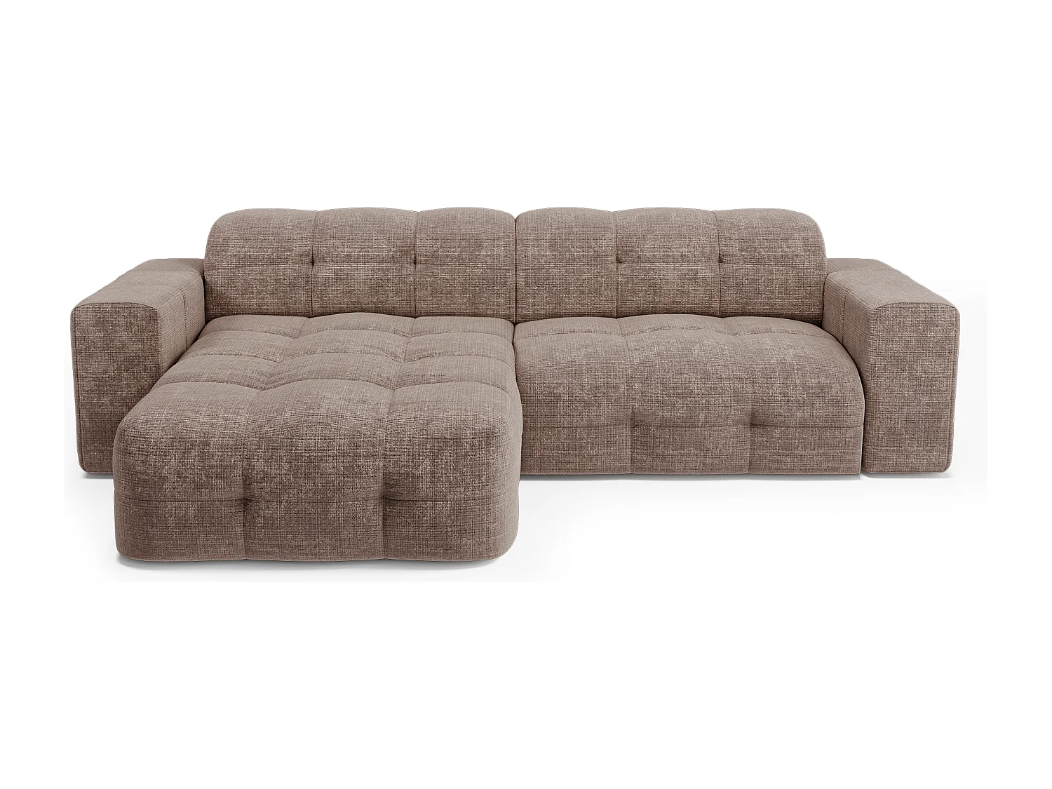 Canapé d'angle gauche 5 places velours gaufré taupe MAEL