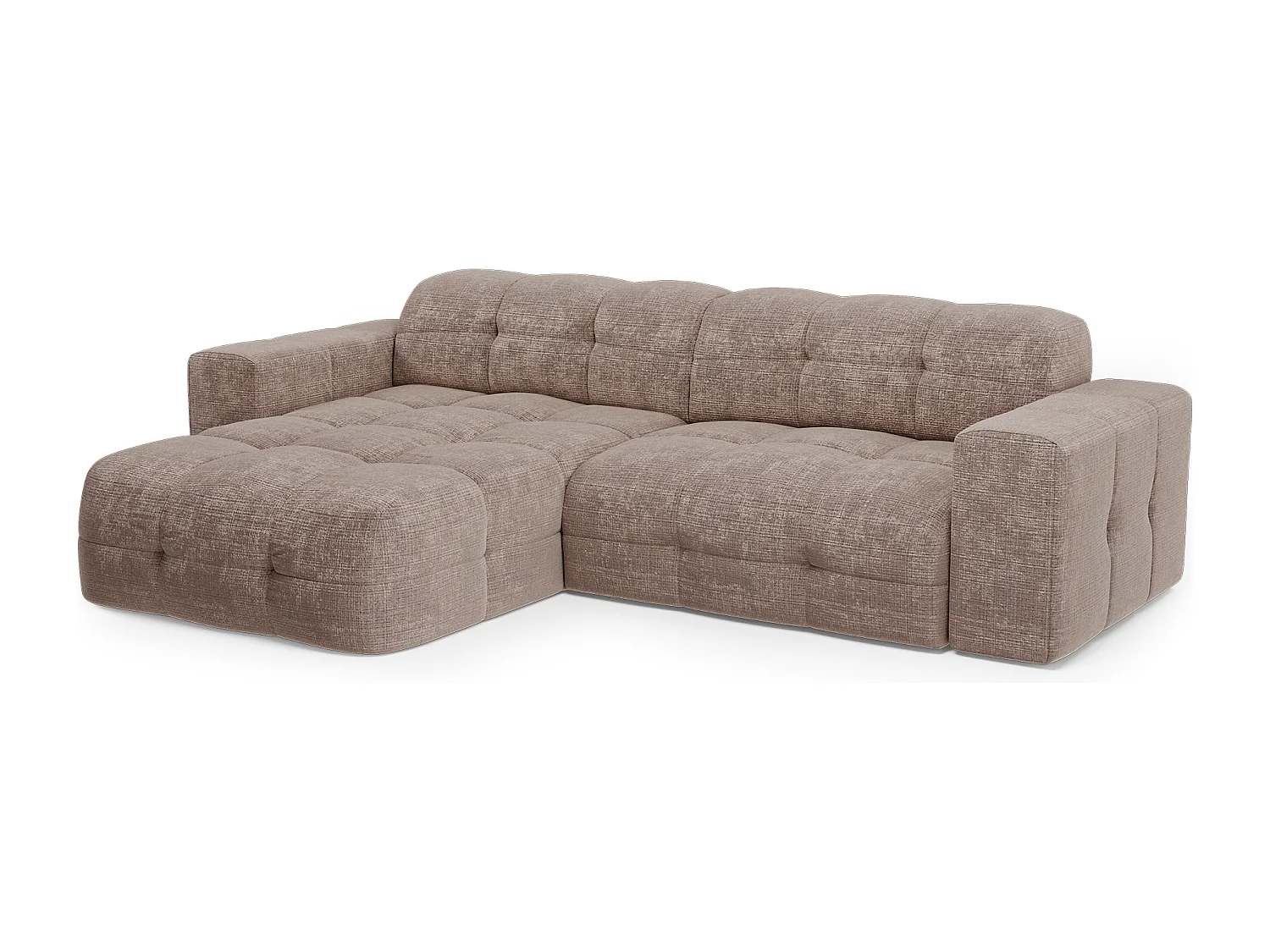 Canapé d'angle gauche 5 places velours gaufré taupe MAEL