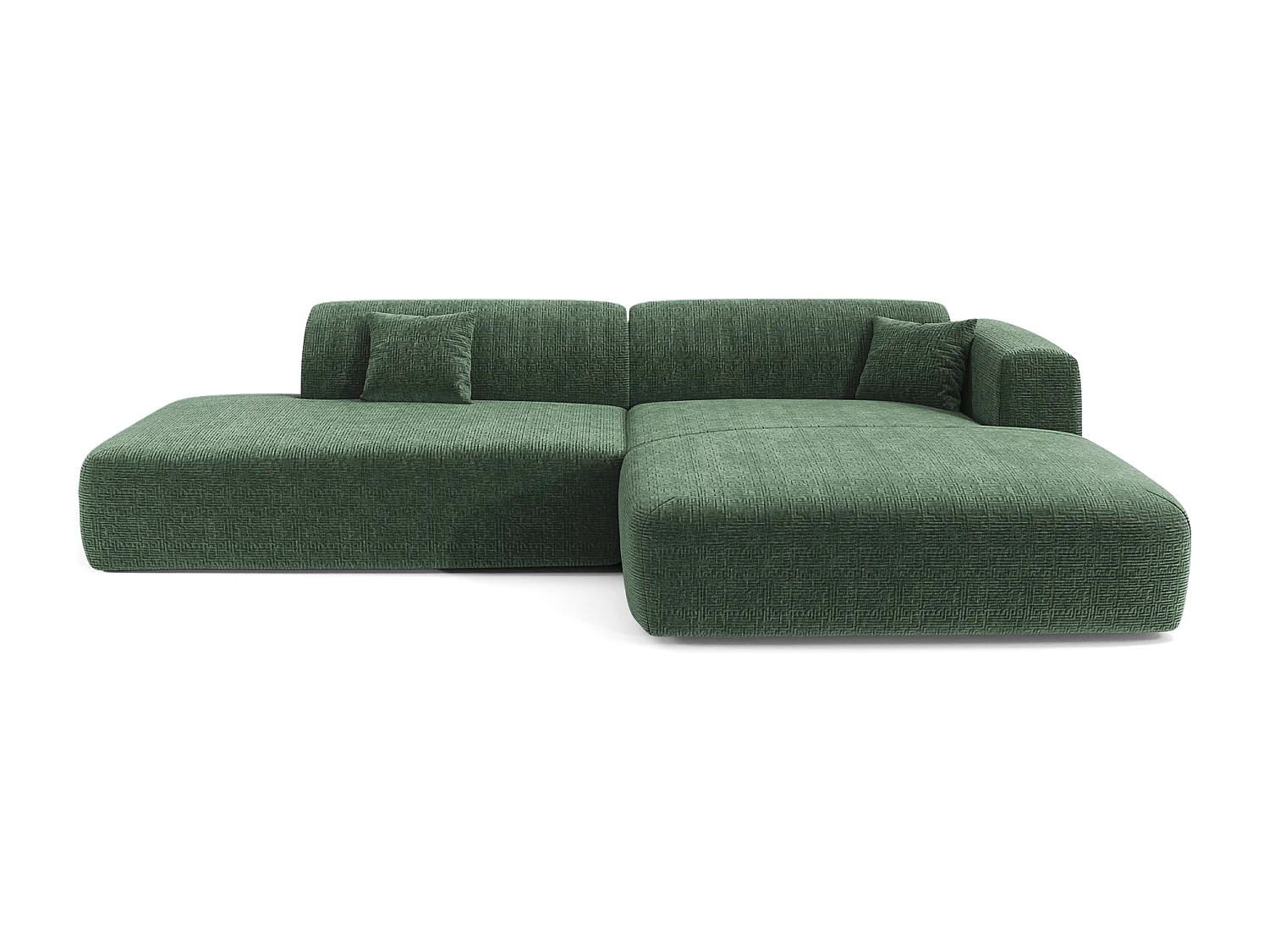 Canapé angle droit ouvert velours à motifs vert émeraude 5 places MYRA