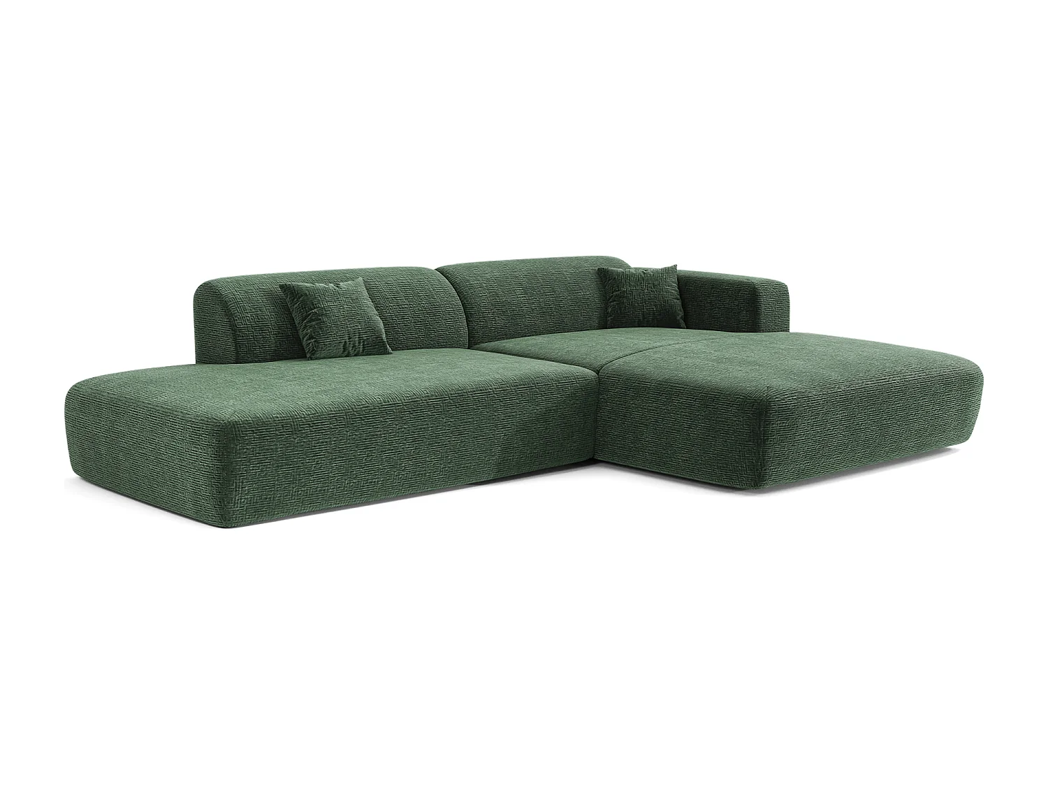 Canapé angle droit ouvert velours à motifs vert émeraude 5 places MYRA