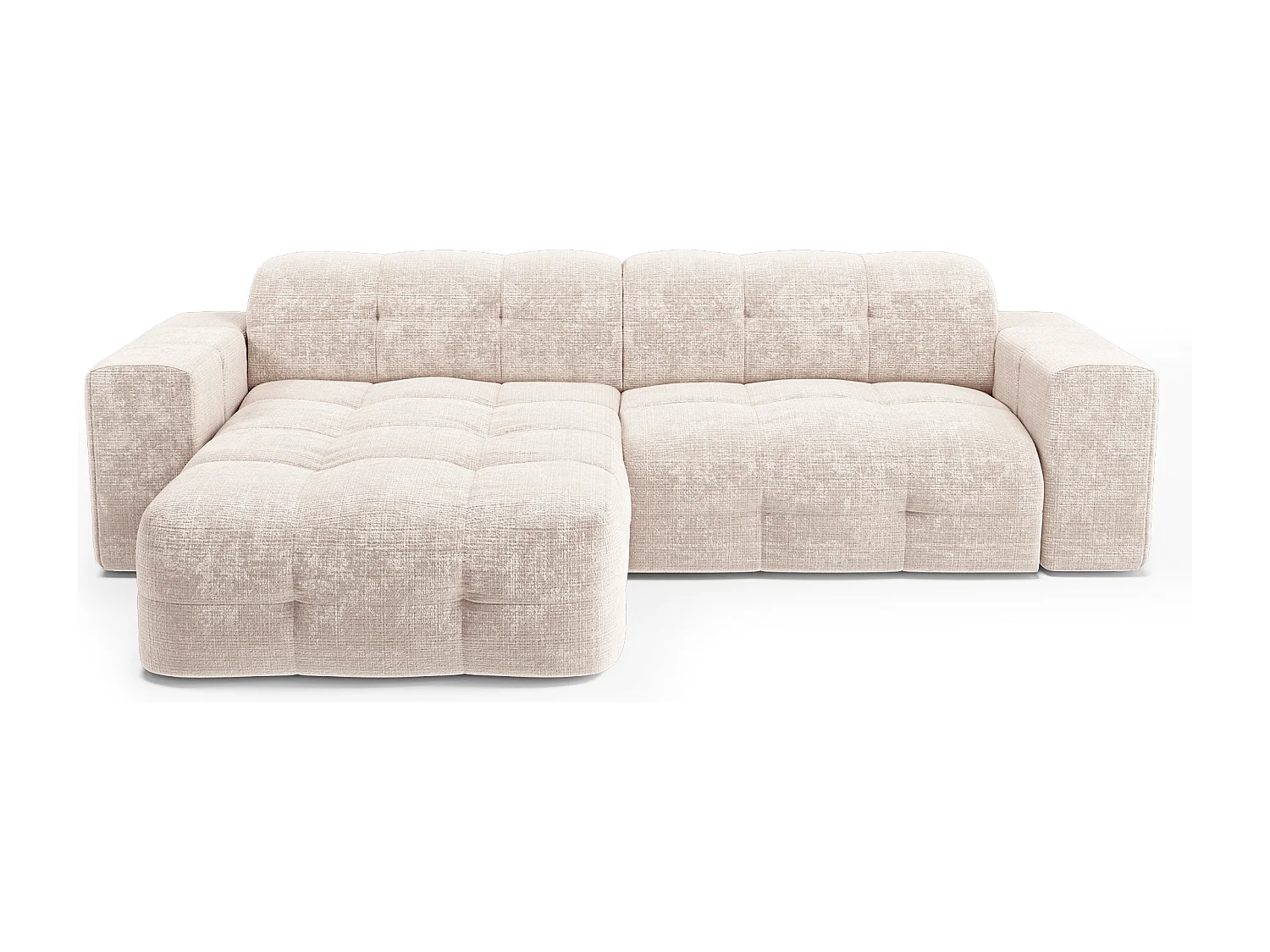 Canapé d'angle gauche 5 places velours gaufré crème MAEL