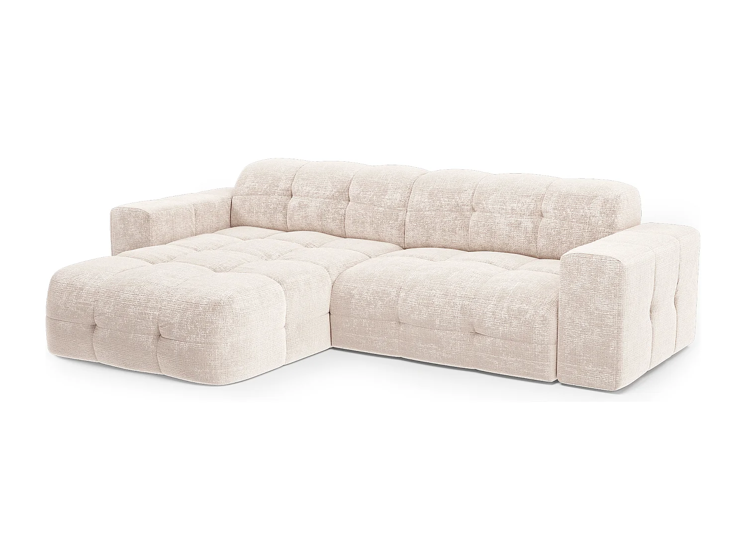 Canapé d'angle gauche 5 places velours gaufré crème MAEL