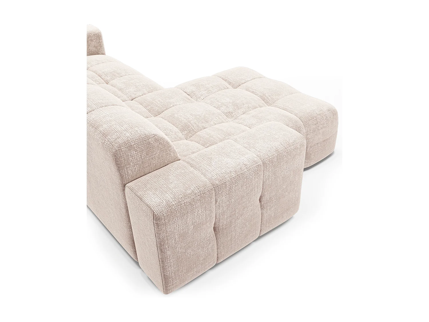 Canapé d'angle gauche 5 places velours gaufré crème MAEL