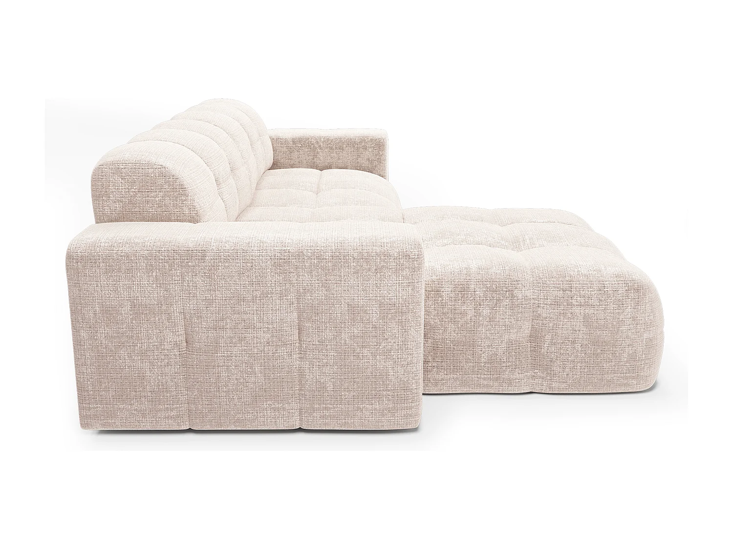 Canapé d'angle gauche 5 places velours gaufré crème MAEL