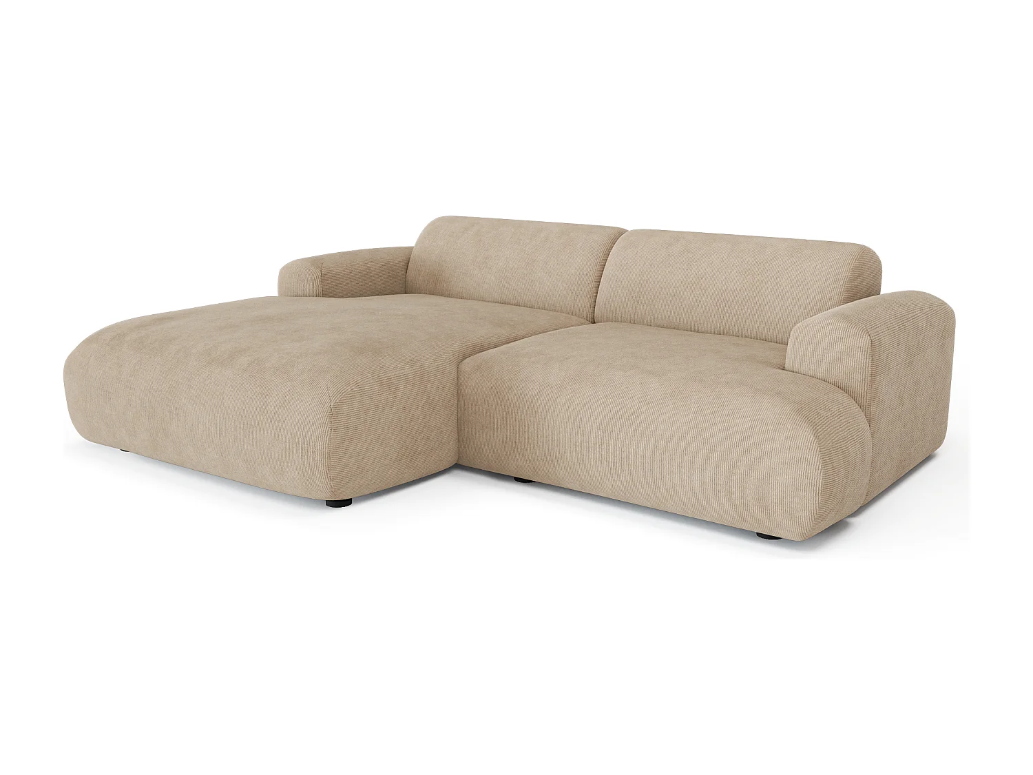 Canapé d'angle gauche 4 places velours côtelé beige 266cm MYRA