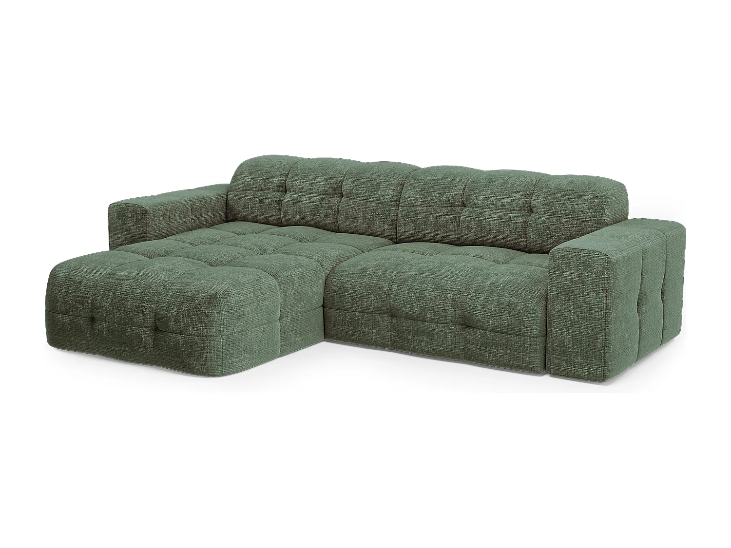 Canapé d'angle gauche 5 places velours gaufré vert émeraude MAEL