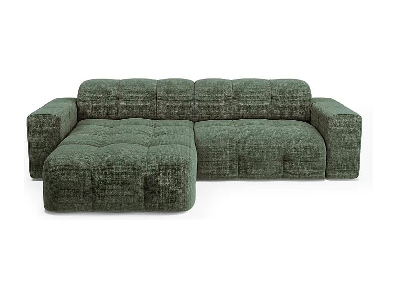 Canapé d'angle gauche 5 places velours gaufré vert émeraude MAEL