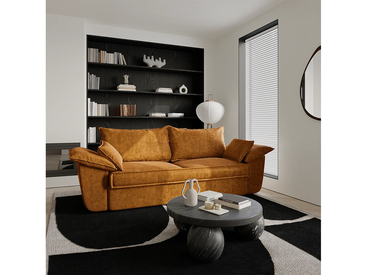 Canapé 3 places velours moutarde 230cm SASHA